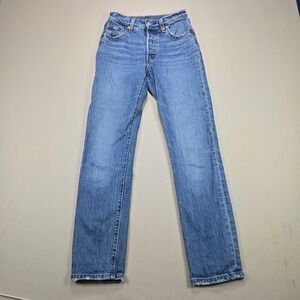 Levis 501 Original Straight Leg Button Fly Medium Wash Blue Jeans Womens W23 L30